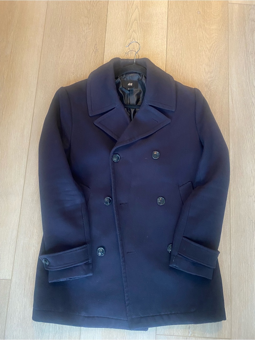H&M Men's Navy Double-Breasted Wool Peacoat